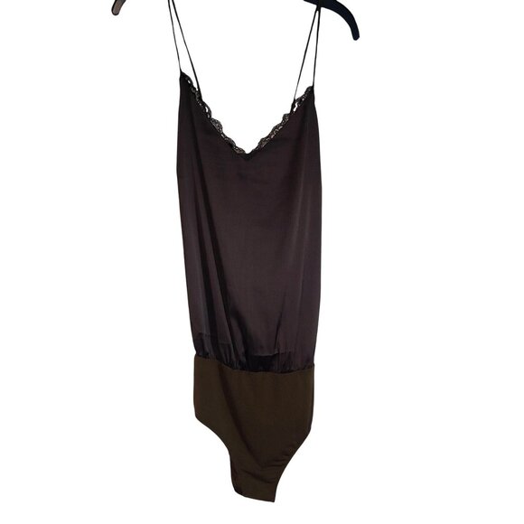 Blu Pepper Tops - Blu Pepper Silky Cami Bodysuit Olive V-Neck Lacy Hippie Festival M Adjustable